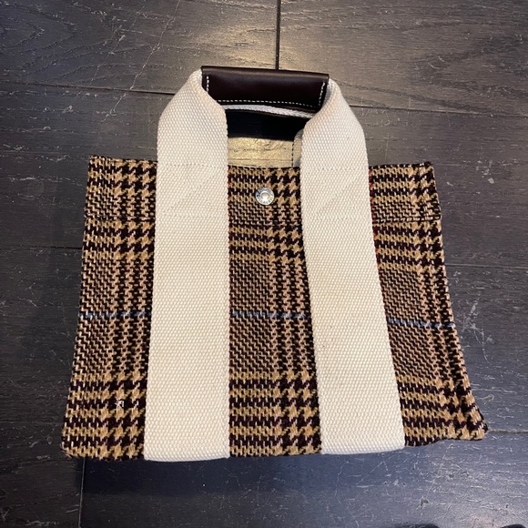 Rue De Verneuil tweed top handle bag mini tote w/strap white brown black tweed - Picture 3 of 13